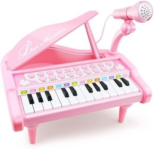 Love&Mini Piano Keyboard Toy for Girls - 24 Keys Toddler Music Toy Instrument with Microphone, Pink Piano Toy for 3+ Years Old Girls Birthday Gift
