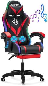 HOFFREE RGB Gaming Chair with Speakers and Massage Ergonomic Computer Chair with Lights and Footrest Reclining Video Game Chairs for Adults Red and Black
