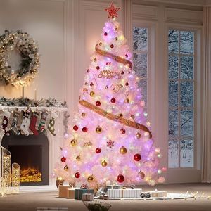 9 ft Prelit Christmas Tree, Rose Gold Tinsel Christmas Tree with 250 Warm White Led Lights & Sturdy Stand, Sparkle Xmas Decorations for Homes Offices, Parties White