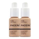 Glamza Phoera Foundation Full Coverage Makeup Set - 24hr Long Lasting Oil Control - Soft Smooth Matte Flawless Concealer Cream - Inc x2 30ml Foundation & Silicone Blender Sponge (104 Buff Beige)