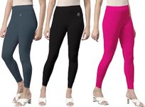 Women's Ankle Length Leggings Combo of 3 - Regular Wear (in, Alpha, 3XL, Regular, Standard, Grey, Black, Pink)