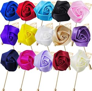 15 Pieces Lapel Pin for Men Lapel Flower Pins Lapel Pins Boutonniere Pin Handmade Rose Lapel Pin for Suit Wedding Groom, Cotton Blend, no gemstone