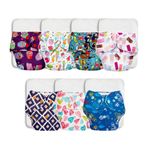 superbottoms Basic Cloth Diaper | Side Leakage Proof Reusable Cloth Diaper Quick Dry Freesize, Rash Free, Kids 0-3 Yrs|Stay Dry & Lasts Up To 3Hrs - (Assorted) (Basic Pack Of 7 Shell And 7 Inserts)