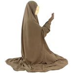 Zofocy Women Long Sleeve Abaya Muslim Prayer Dress One Piece Arab Islamic Clothes Hooded Maxi Dress, Khaki, One Size