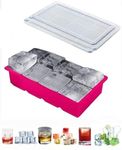 DHONI Large Square Shaped Ice Cube Tray for Freezer with Lid, Pack of 1 Big Silicone Ice Cube Mold for Cocktail, Many More, 2 Inch Big 8 Cavity Square Ice Cube Trays for Freezer with Lid.(Pack of 1)