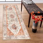 Heifgott Hallway Runner Rugs 2x6, Kitchen Runner Rug Non Slip, Stain Resistant Washable Bathroom Runner,Soft Boho Vintage Indoor Rug for Entryway, Bedroom, Bedside, Laundry Room,(2x6FT/Tangerine)