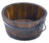 Muddy Hands Burnt Wood Half Whiskey Barrel Wooden Planter Round Plant Pot Outdoor Garden (Medium)