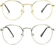 Pro Acme Classic Round Metal Clear Lens Glasses Frame Unisex Circle Eyeglasses (2 Pairs | Gold + Silver)