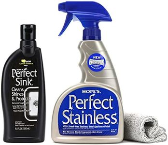 HOPE'S Perfect Sink Cleaner and Polish, 8.5 Fl Oz, and Perfect Stainless Steel Cleaner and Polish with Microfiber Cloth, 22 Fl Oz, Bundle