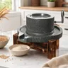 Stone Grain Mill for Flour, 7.8×11.8in Manual Stone Grain Grinder with Stainless Steel Handle, Traditional Countertop Disc Grain Mill with Wooden Stand for flour Spiced Barley Soy Tortillas (A)