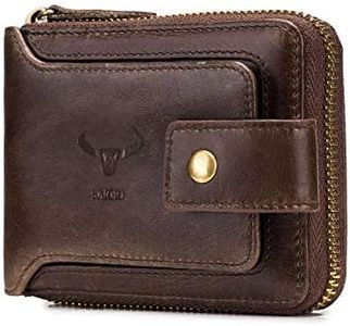 BAIGIO RFID Men Leather Zipper Wallet Zip Around Wallet Bifold Multi Card Holder Purse (Brown)