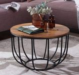 PREDELLA Debe Round Coffee Table with Wooden Top, Storage Ottoman Tables for Living Room, Centre Tables, Tea Tables, Farmhouse, Wood Drum Coffee Table (Brown)