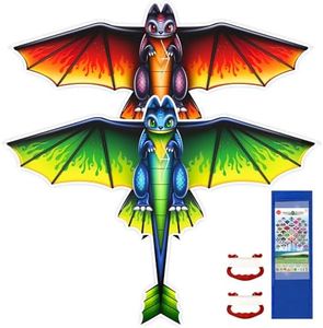 Tcvents 61" Dinosaur Kite for Kids and Adults, Easy to Fly Dragon Kites for Kids Ages 4-8 8-12 with 328FT Kite String for Beach Trip Park Easter Gift Family Outdoor Games and Activities, 2 Pack