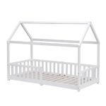 Kingwudo® White and Natural Pine Wood Bed Frame Kids Bed Scandinavian House Style for Girls or Boys Standard Single Bed Frame for Bedroom Furniture, Mattress (WITHOUT) 90x190 cm (White)