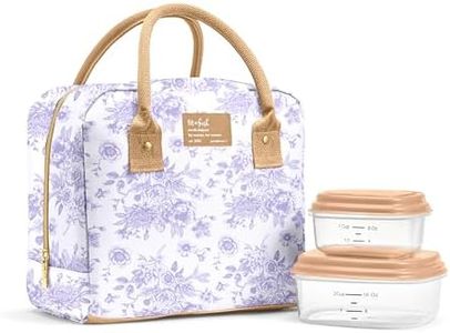 Fit & Fresh Bloomington Lunch Bag for Women - Insulated Large Lunch Box for Work with Containers, Leak-Resistant, Stain-Resistant, Zipper Closure, Lavender Toile
