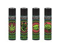 4 x WEED Design Clipper Lighters,WEED BILLBOARD Design Clipper Lighter, Gas Lighter Refillable Lighter GREAT GIFT SET PACK OF 4 WITH GIFT CASE BLACK POUCH