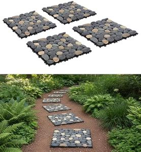 jxgzyy 4 Pcs Interlocking Stepping Stones Outdoor for Garden, 11.8" Square Pavers for Landscaping, Outside Pebble River Stone Mat for Yard Lawn Patio Pathway Walkway