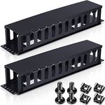 2 Pack 2U Horizontal Mount Cable Management 19 Inch Cable Management Panel 12 Slot Cable Rack Cable Duct Organizer Server Cable Raceways with Cover for Wire Network Rack Wall Mount Shelf Mount, Black