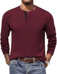 COOFANDY Men's Long Sleeve Fall T-Shirts 3 Button Pocket Tee Casual Basic Daily Top Shirts Dark Red