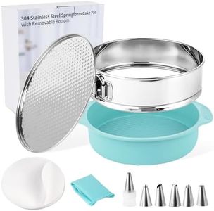 Spmarkt 9inch 304 Stainless Steel Springform Cake Pan with Detachable Bottom, Silicone Cheesecake Pan Protector, Parchment Paper, Decorating Kit Piping Bags and Tips- Ideal for Home Bakers