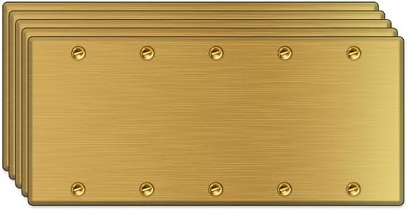 (Pack of 5) 5-Gang Blank Satin Brass Wall Plate Cover, Made in USA, Standard Size Satin Brass Blank Light Switch Cover, Cover Plate for Unused Outlets & Electrical Boxes, Matching Screws