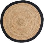 THE PIKKU INTERNATIONAL - Rug Round Natural Jute Hand Woven Braided Area Rug Beige with Black Color Border Carpet (96 x 96 Inch (8 Feet Round))