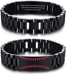 VNOX Baseball/Soccer/Football/Bastketball Gifts for Men Boys, Personalized Engraved Inspiration Quote Baseball Jersey Bracelet for Athletes Baseball Player Stainless Steel Wristband, Stainless Steel, no gemstone