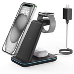 JoyGeek 3 in 1 Wireless Charging Station for Apple, Wireless Charger Stand for iPhone 16/15/14/13/12/SE/X/8 Pro Max Plus Mini, Charging Dock for Apple Watch Ultra/8/SE/7/6/5/4/3 (Glossy Black)