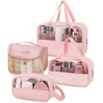 Clear Travel Hanging Toiletry Bag, 4 Pieces Portable Waterproof PVC+PU Transparent Cosmetic Bag for Men and Women, Suitable for Full Size Travel and Holiday Essentials Toiletry Bag (Pink)