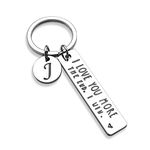 OUMILAN I Love You More The End I Win Keychain with 26 Letters for Boyfriend Girlfriend Couple Bithday Valentines Day Gifts, Letter J Silver, middle