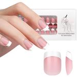 JSRQT 240Pcs French Nail False Nail Tips, Short Square Press on Nails, Full Cover X-coat Tips Fake Nail for Gel Extensions, White Tip Stick on French Nails Short, Nail Art Decor for Women Girls(Pink)