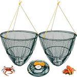 Crystals Crab Drop Net with Spring Loaded Bait Holder, 11m Rope with 30 cm Netting Trap, Bait Clip, Bait Bag, Line Handle, Crab Fishing Net for Family Kids and Holiday Fun, Green – (Set of 2)