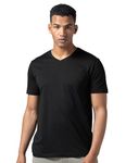 DAMENSCH Regular Fit Half Sleeve V Neck Tshirt Combed Cotton Blend Solid Lightweight Gold Finish Shine Softer Durable Casual Wear Lounge Wear Tshirt for Men-Jet Black-XXL