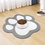 Dog Cat Food Mat: Pet Water Bowl Mat Cat Feeding Mat Water Dispenser Mat Absorbent No Stains Quick Dry (Paws-Light Grey, S: 12 x 19 inch)