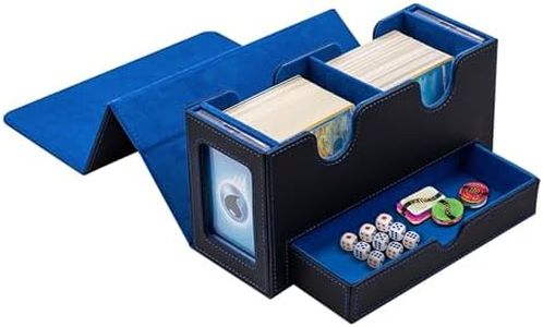 Tolesum Boîte à Cartes Double Couche pour MTG, avec Tiroir pour Dés, 2 Fenêtres D'affichage Latérale, Magnetic Deck Box Contenir à 300+ Cartes pour Commander TCG Cartes à Collectionner - Bleu Noir