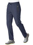 JHMORP Men's Stretch Athletic Workout Pants Sweatpants Lightweight Quick Dry Outdoor Hiking Track Casual Pants with Zipper Pockets (Navy,CA L)