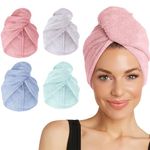 Turbie Twist Microfiber Hair Towel Wrap [4 Pack] – The Original Microfiber Hair Wrap As Seen On TV! Pink, Blue, Purple and Aqua Hair Turban Towel Wraps – Plopping Towel for Long and Curly Hair Women