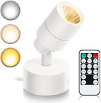 LED Spot Lights Indoor, 3W Uplighting Indoor with Remote Control Dimmable & Timer, 3000K/4000K/5000K Adjustable Spotlights, Accent Uplights Indoor Stick on Wall Light for Plants Picture Artwork, White