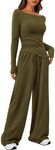 PRETTYGARDEN Women's 2 Piece Lounge Sets Asymmetrical Long Sleeve T Shirt Wide Leg Pants Casual Outfits Tracksuit (Army Green,Large)