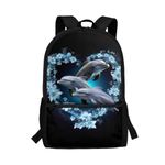 Showudesigns Flower Dolphin Backpack for Girls 10-15 Years Old Teenager Backpacks Secondary High School Bag Kids Book Bags With Water Bottle Holder 17 Inch Laptop Backpacks Pack To School Blue