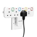 Mscien Plug Extension with USB,Wall Socket 3 Way Plug Adaptor with Individual Switches,Turn 1 into 5,Power Extension Adapter without Cable