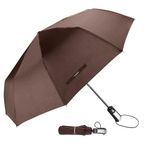 TradMall Travel Umbrella Windproof with 46 Inches Large Canopy Reinforced Fiberglass Ribs Ergonomic Handle Auto Open & Close, Brown