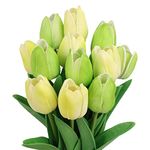 N&T NIETING Artificial Tulips Flowers, 12Pcs Fake Tulip Real Touch Latex Faux Tulips Flowers Bouquet for Wedding Arrangements Home Party Hotel Floral Decoration(Mix Green)