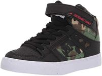 DC Boy's Pure High Top EV Skate Shoes with Ankle Strap and Elastic Laces, Black Camo, 6.5 Big Kid