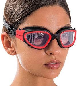 AqtivAqua Swimming Goggles Swim Goggles for Adults Men Women Kids Youth Girls Boys Children DX (Clear-Lenses Red/Black-Frame)