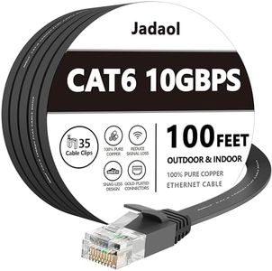 Cat 6 Ethernet Cable 100 ft, Outdoor&Indoor, 10Gbps Support Cat8 Cat7 Network, long Flat Internet LAN Patch Cord, Cat6 Solid Fast Speed weatherproof Cable for Router, Modem, PS4/5, Xbox, Gaming, Black