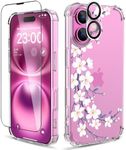 ilnehc for iPhone 16 Case,[3 in 1] with Screen Protector & Camera Lens Protector, Flower Pattern Design,Clear Soft Shockproof Slim Floral Phone Cover for Women Girls 2024 6.1" (Windflower/White)