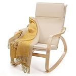 RELAX4LIFE Rocking Chair, Upholstered Leisure Recliner Accent Chair with Side Pocket, High Back Rocker Lounge Armchair for Living Room Bedroom Nursery (Beige)