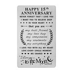 Jzxwan 15 Year Anniversary Card Gifts for Wife, Happy 15th Anniversary Wallet Card Gift for Wifey from Hubby Husband, Female 15th Yr Wedding Anniversary Present