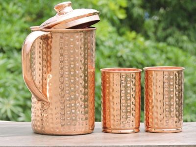 2activelife Copper Water Pitcher with Copper Cups | Copper Pitcher 100 pure copper and copper Tumblers for Ayurveda Health Benefits (50.7 fl Oz)